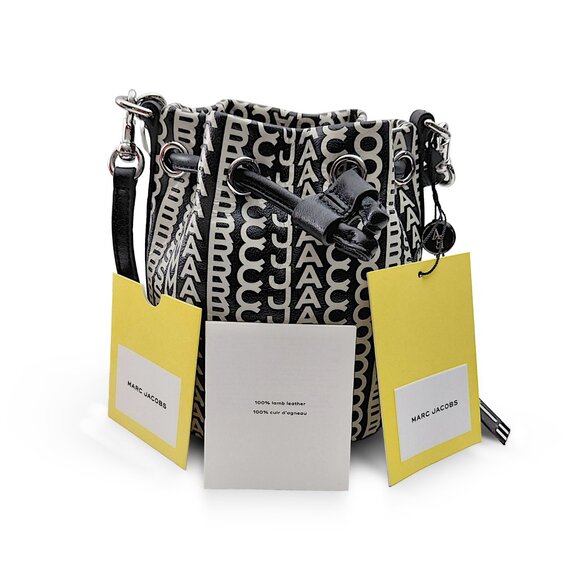 Marc Jacobs “The Monogram” Mini Bucket Bag Lamb Leather – Black White – H653L03F - Picture 8 of 10